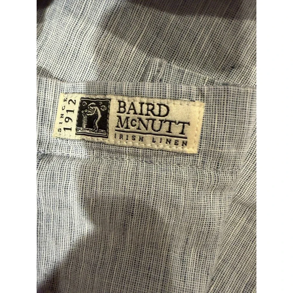 J Crew Linen Short Sleeve Shirt Mens Medium Classic Fit Baird McNutt Blue Irish